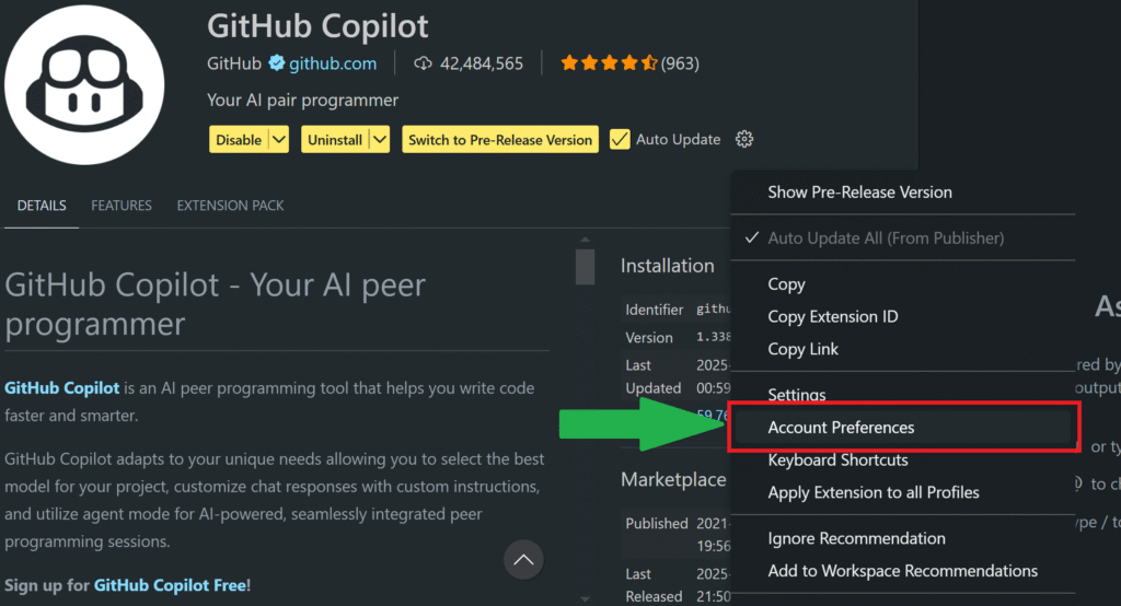 Switch GitHub Copilot account in VS Code